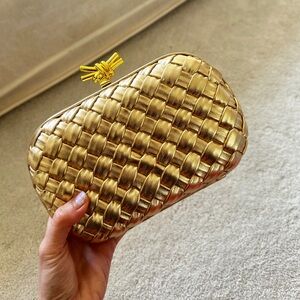Gold Woven Clutch Party Bag Black Tie Formal Evening BV Bag, Wedding Bridesmaid